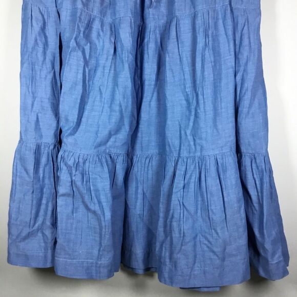 Lightweight blue denim cotton skirt drawstring waist wood beads elastic waist L - Picture 3 of 8